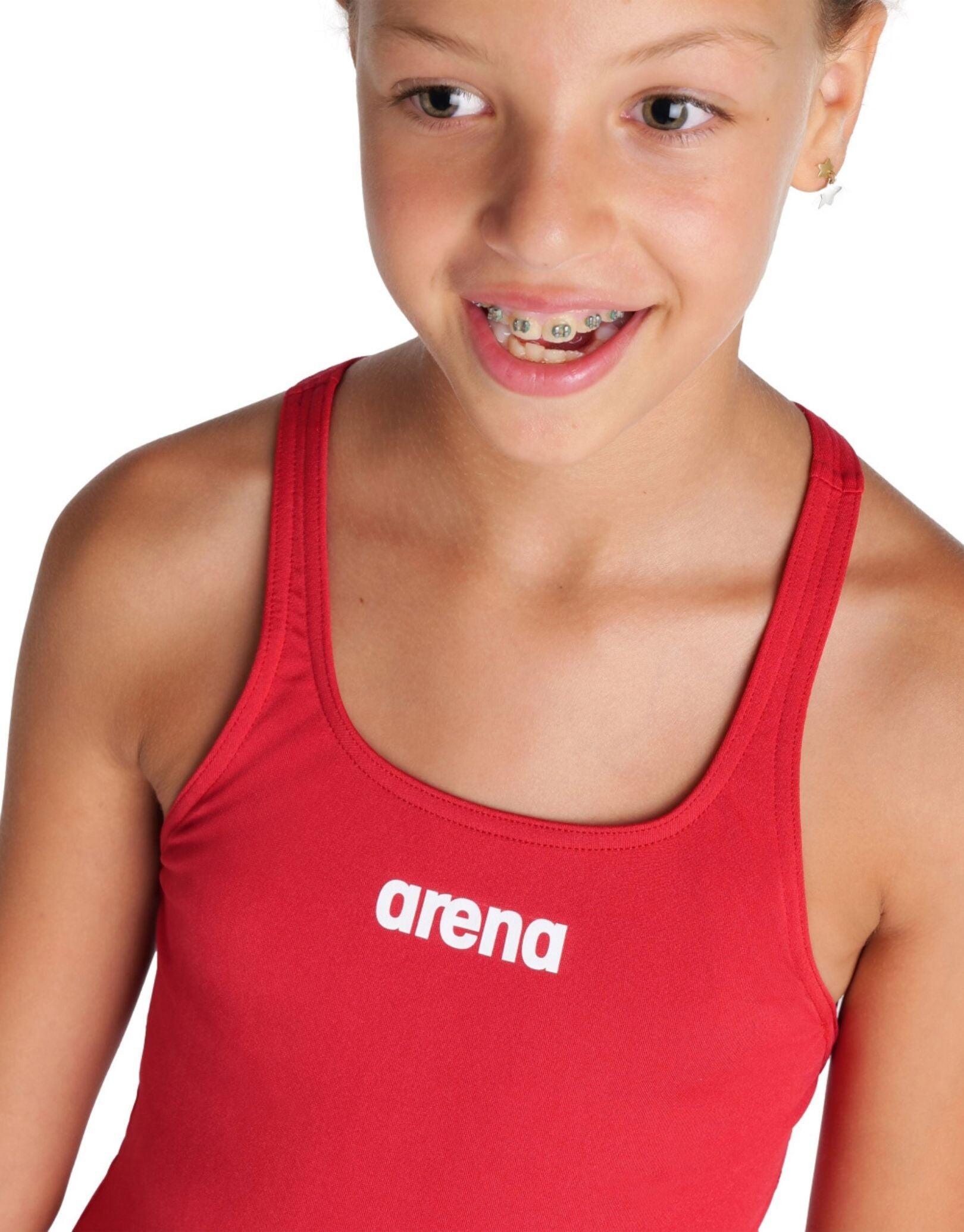 Arena Girls Team Swim Pro Solid Swimsuit - Red/White 3/5