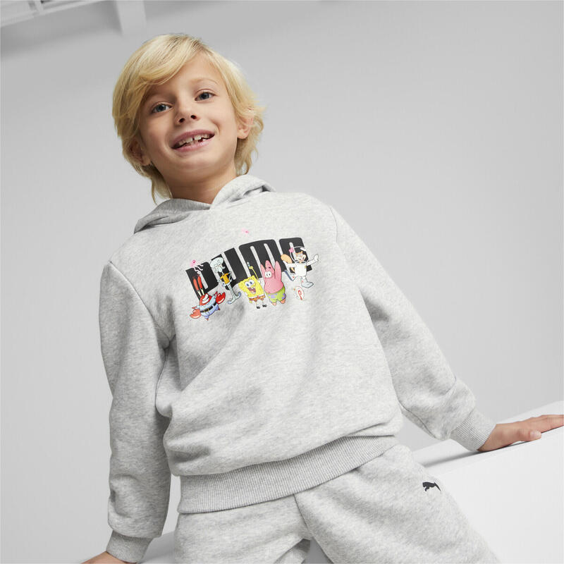 Felpa con cappuccio PUMA x SPONGEBOB per bambini PUMA Light Gray Heather