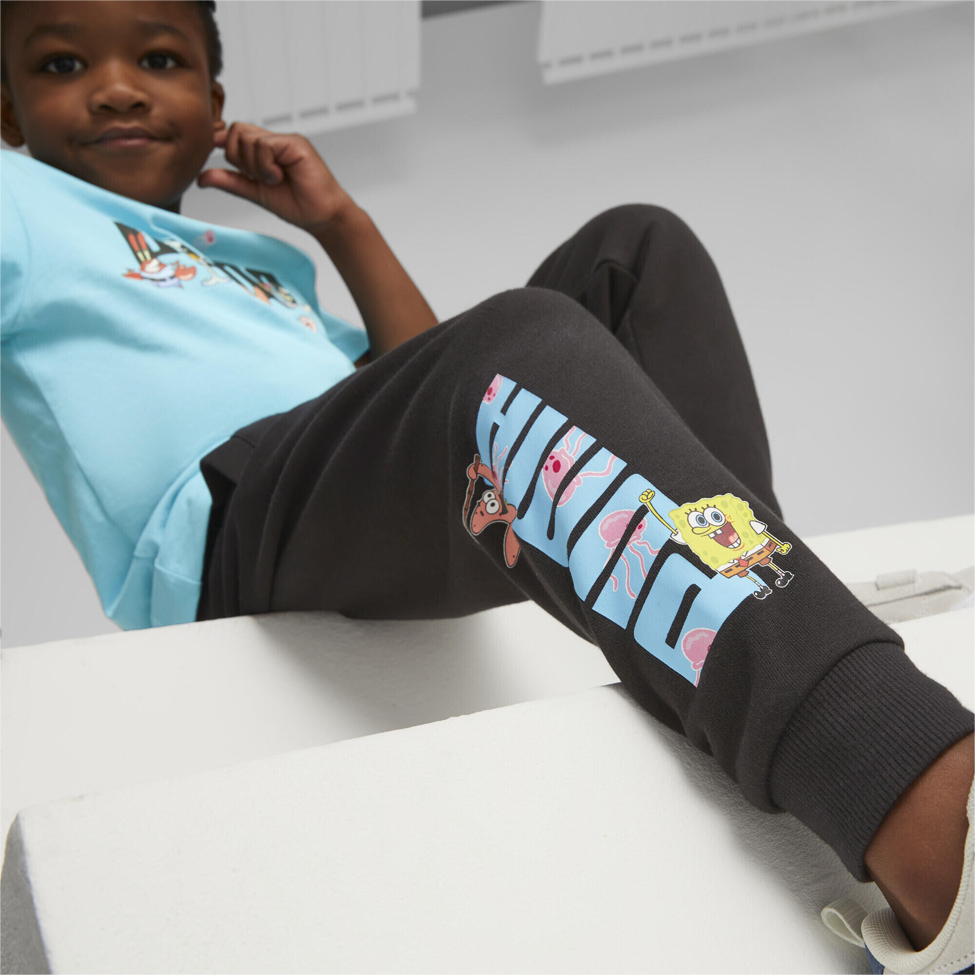 Pantaloni della tuta PUMA x SPONGEBOB per bambini PUMA Black 3/6