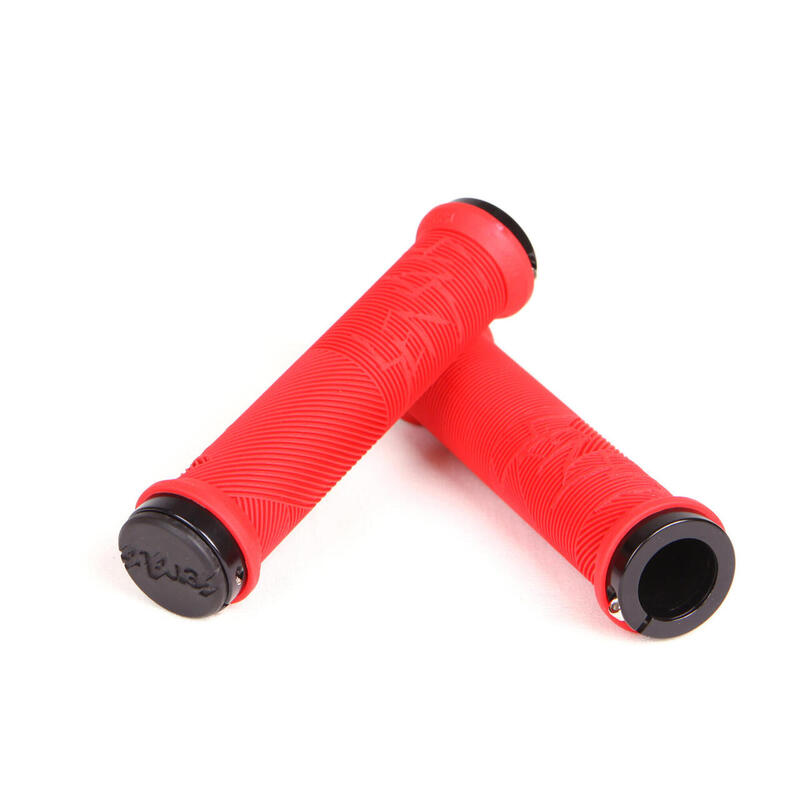 DISISDABOSS LACONDEGUY SIGN. MTB BICYCLE LOCK ON GRIPS - RED/BLACK