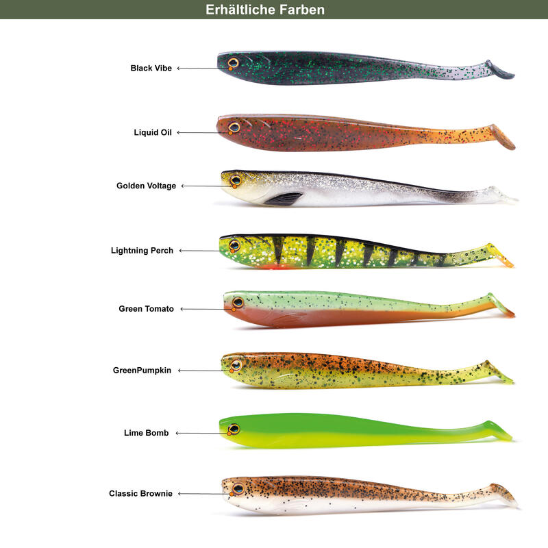 Zander Shad Set 5 Stück 12 cm Gummiköder Angeln Gummifische Green Pumpkin