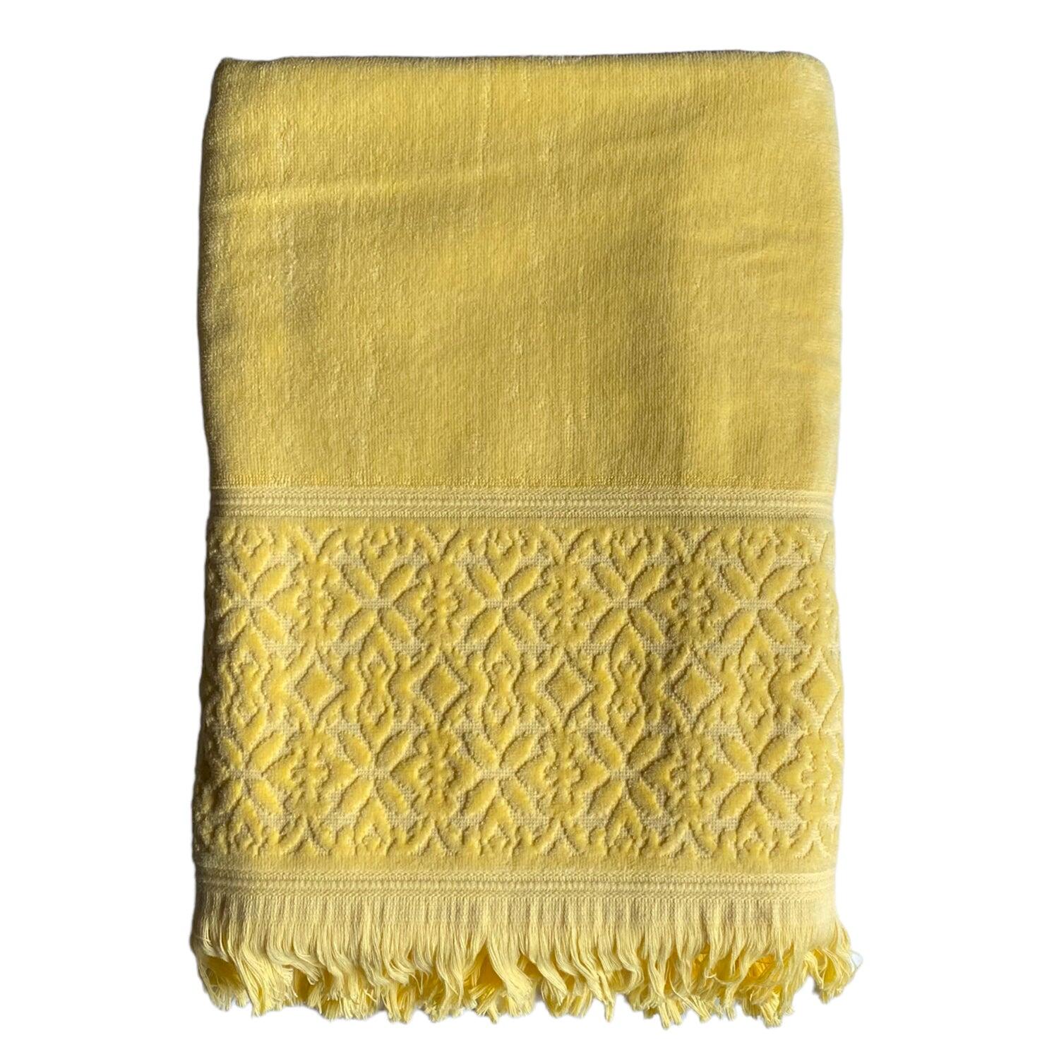 LE COMPTOIR DE LA PLAGE Badhanddoek Badstof Velours Jacquard Geel 90x170 460g/m² - Romance Zeste