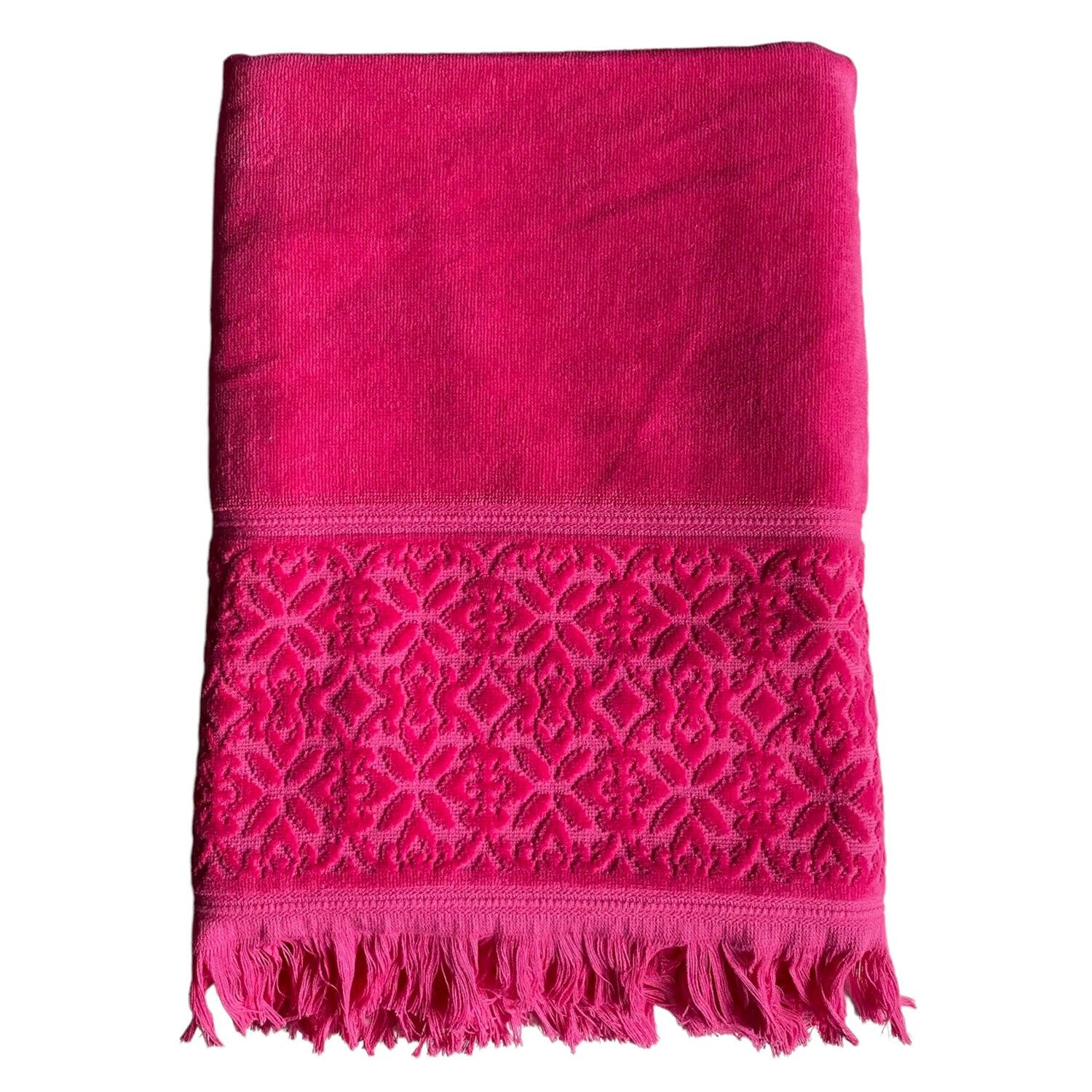 LE COMPTOIR DE LA PLAGE Badhanddoek Badstof Velours Jacquard Roze 90x170 460g/m² - Romance Fuchsia