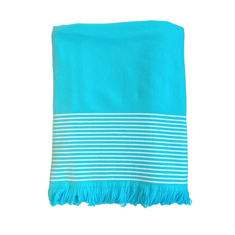 Paski Turquoise badstof gevoerde handdoek 140x180 300g/m²