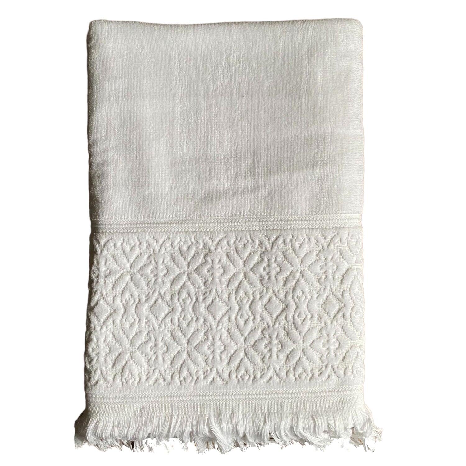LE COMPTOIR DE LA PLAGE Badhanddoek Badstof Velours Jacquard Wit 90x170 460g/m² - Romance Wit