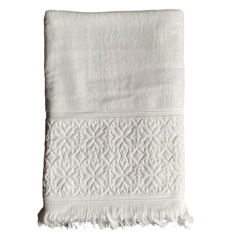 Serviette de bain éponge velours unie Romance Blanc 90x170 460g/m²