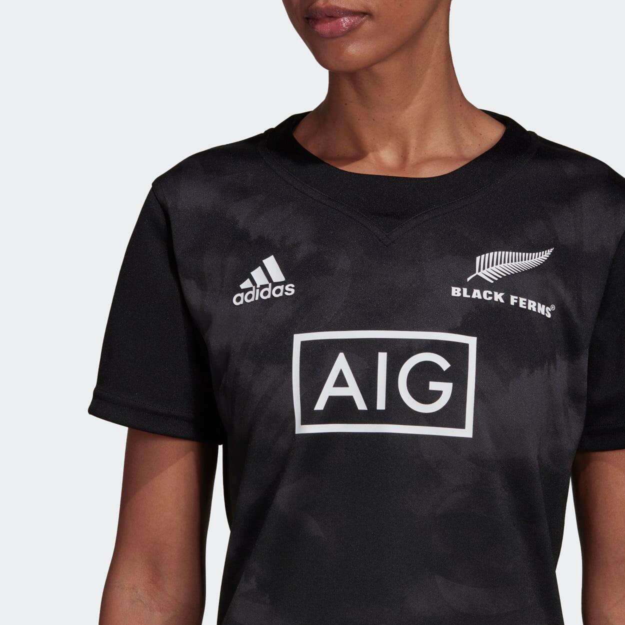 adidas Womens New Zealand Black Ferns Rugby Primeblue Supporters Home Rugby Shir 2/4