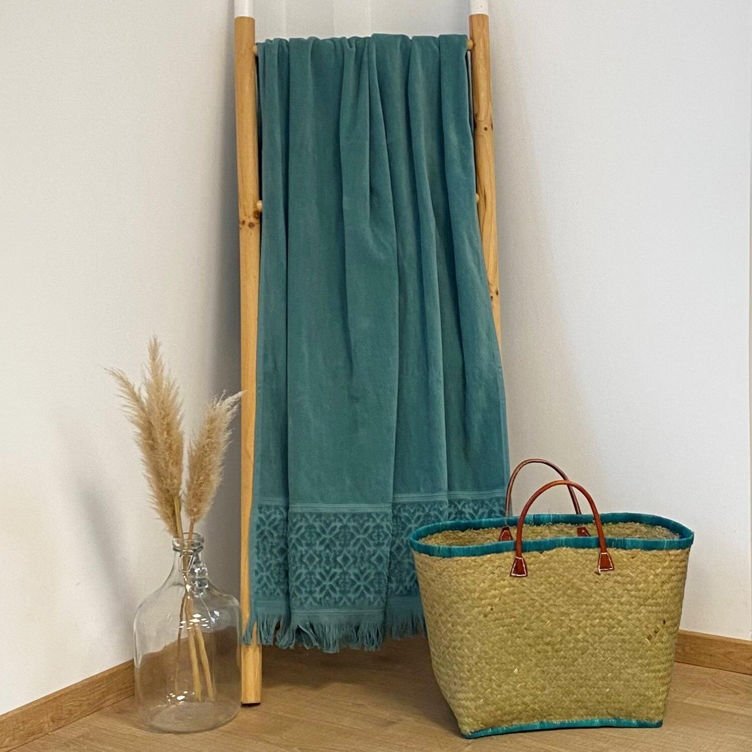 Serviette de bain éponge velours unie - Romance Fougère - 90x170cm - 460g/m² 2/4