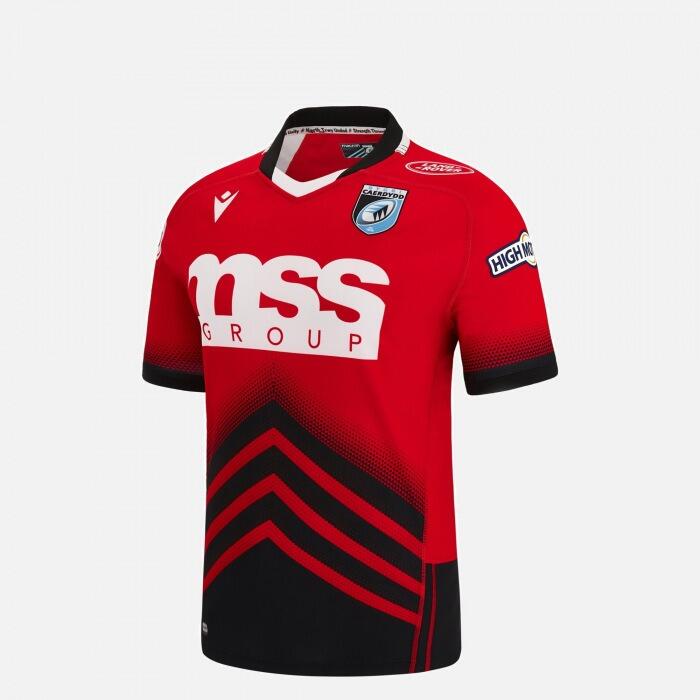 Macron Cardiff Rugby Kids Away Rugby Shirt 58554482 Red 1/4