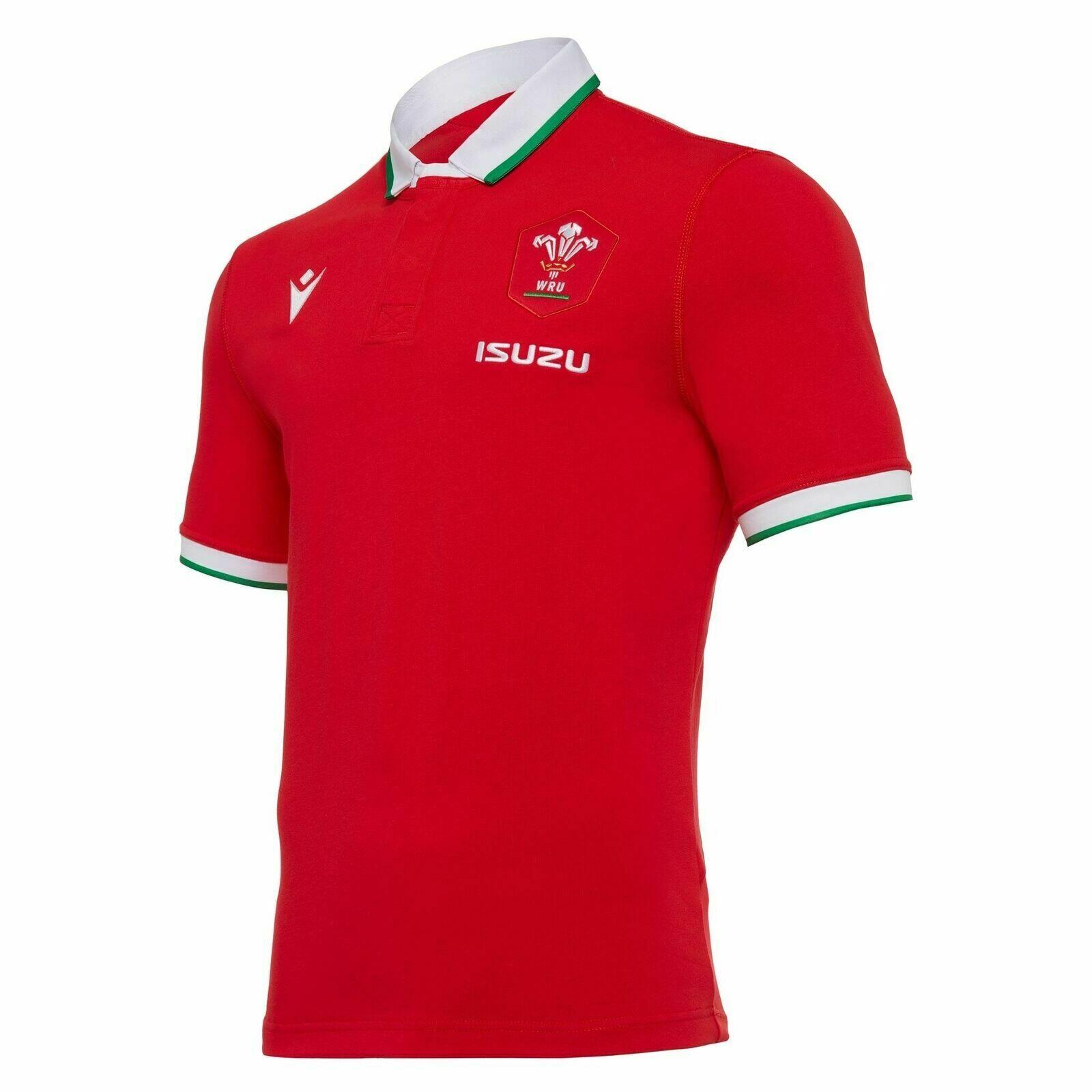 MACRON Macron Wales WRU Mens Home Cotton Rugby Shirt 58125445 Red