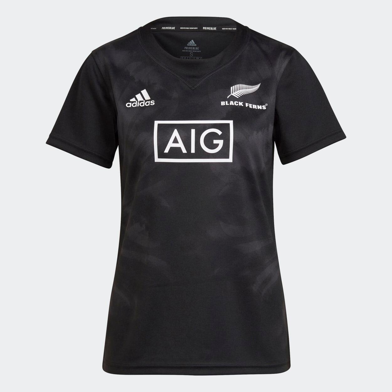 adidas Womens New Zealand Black Ferns Rugby Primeblue Supporters Home Rugby Shir 1/4