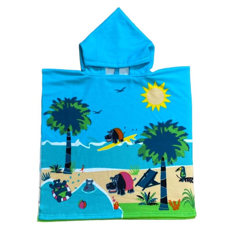 Pack enfant Hippo un Poncho et une Serviette de plage microfibre 100% polyester