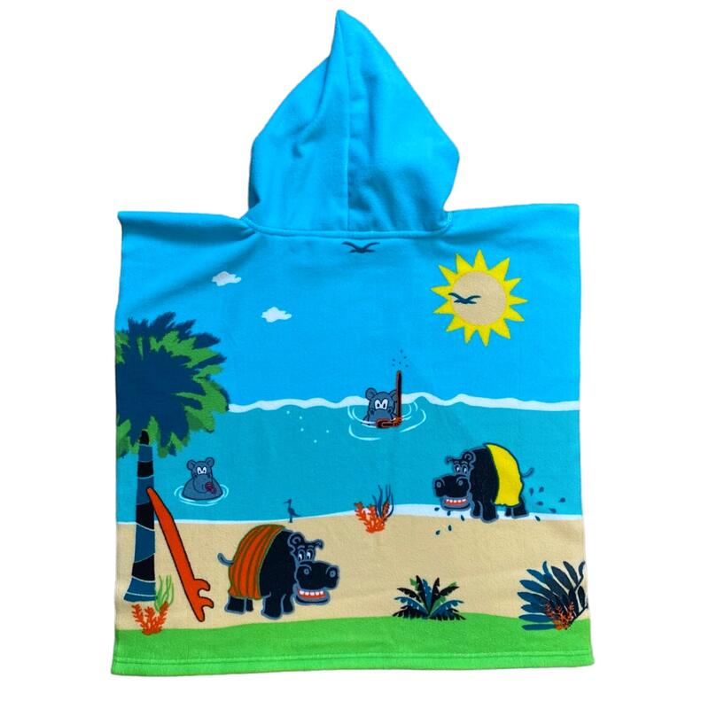 Pack enfant Hippo un Poncho et une Serviette de plage microfibre 100% polyester