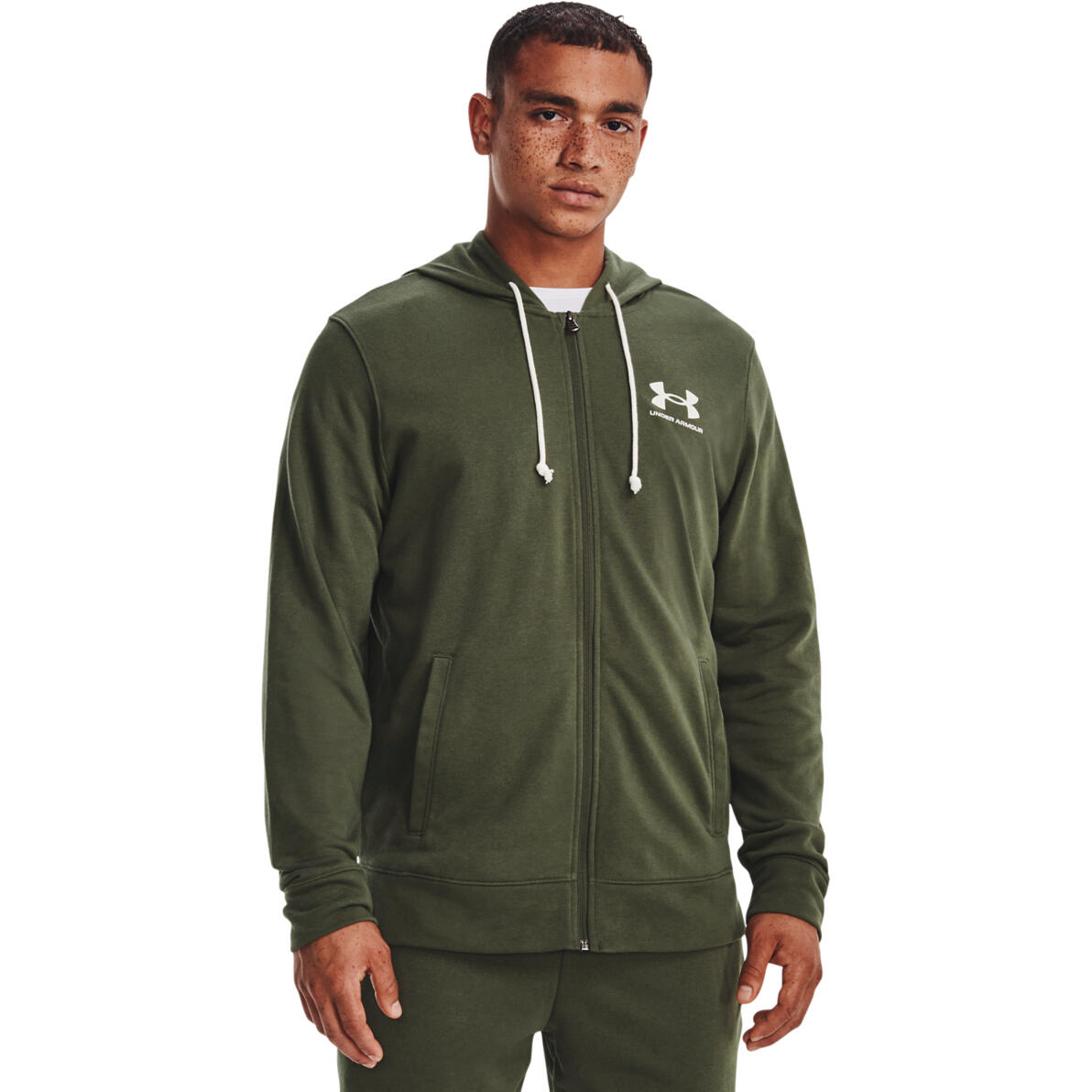 Hoodie under armour rival terry lc fz, verde, homens