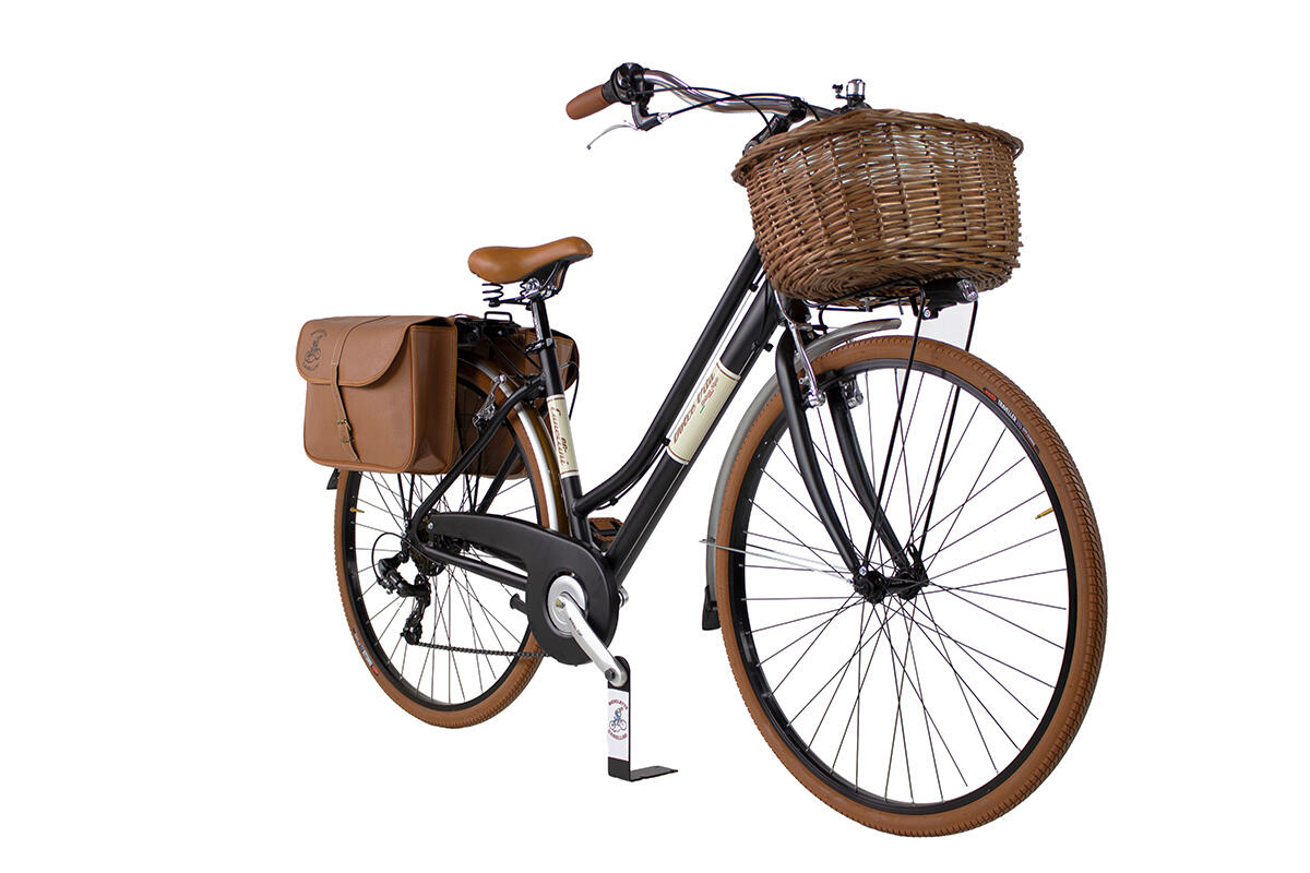 Bicicleta urbana Dolce Vita by Canellini mulher com bolsa e cesto - Preto 2/3