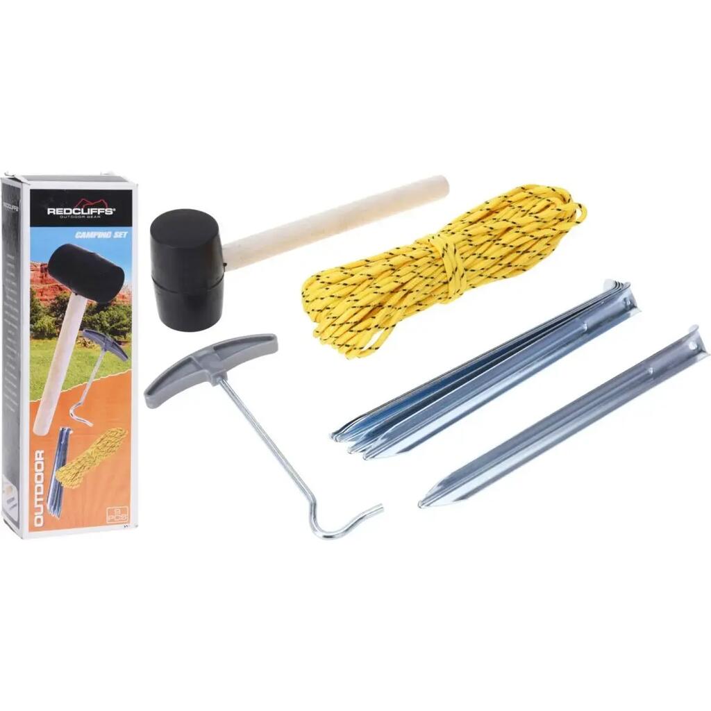 9 Piece Camping Set with Hammer Pegs & Rope