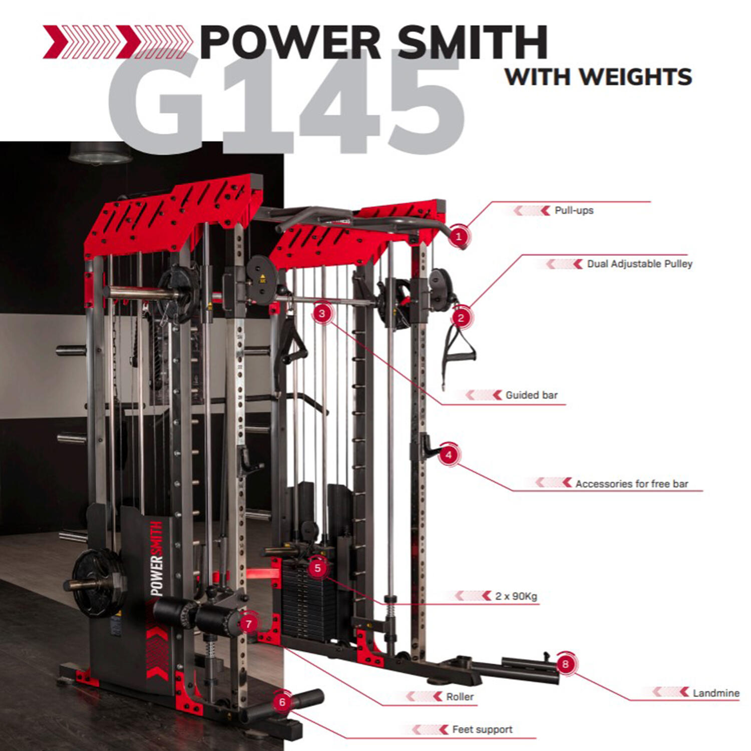 Fitness Multistation Power Smith G145 Semiprofessionell 4/7