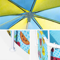 Piscine hors sol avec parasol et brumisateur intégré