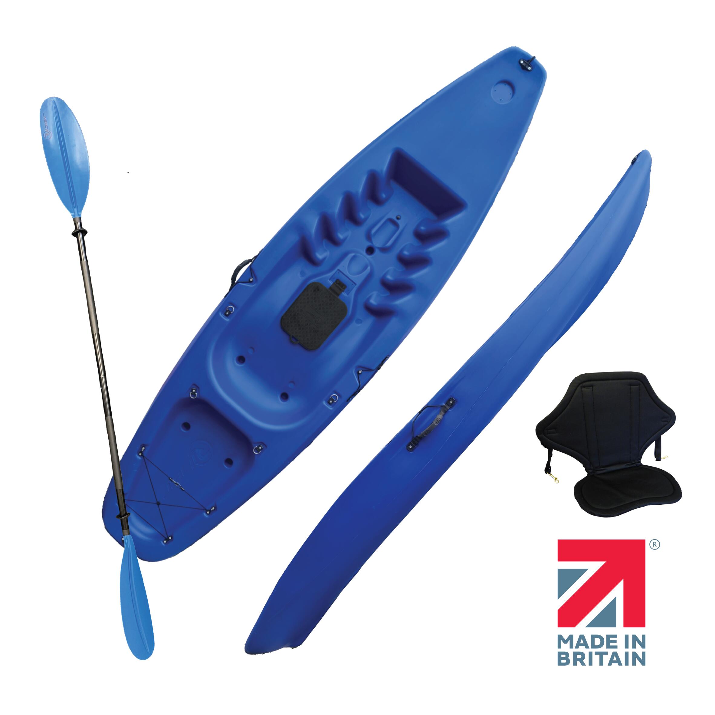 RIBER SIT ON TOP KAYAK - PHOTON - COMPLETE WITH PADDLE & BACKREST - DEEP BLUE