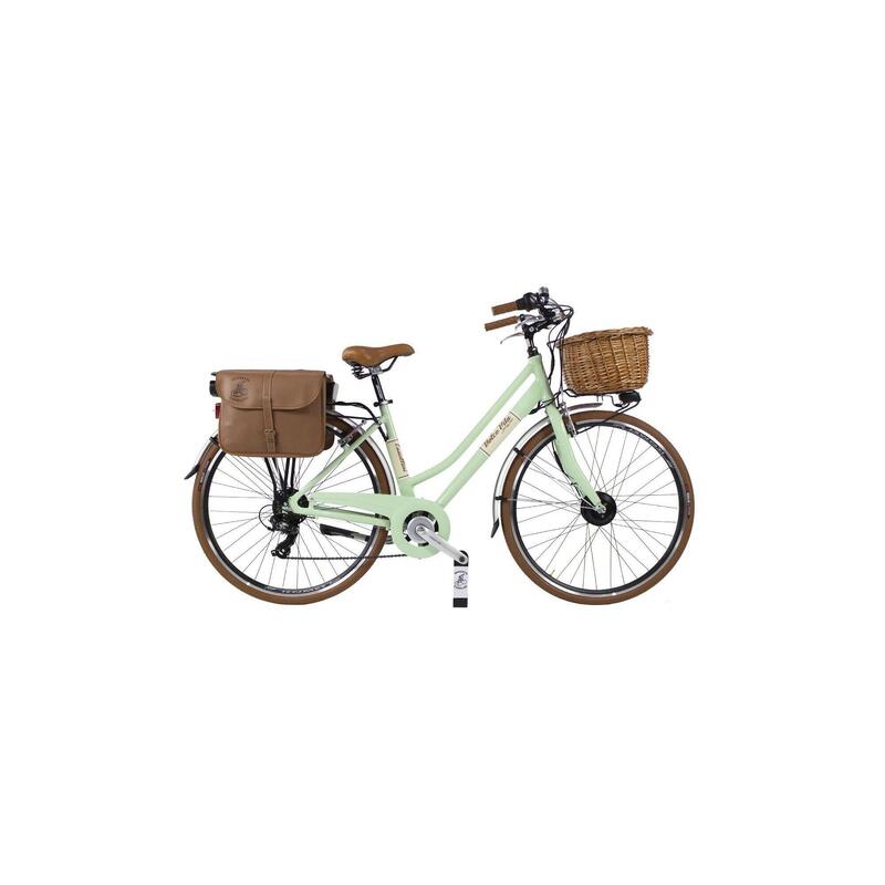 Bicicleta eléctrica urbana Dolce Vita Mujer con bolsas y cesta - Verde Claro