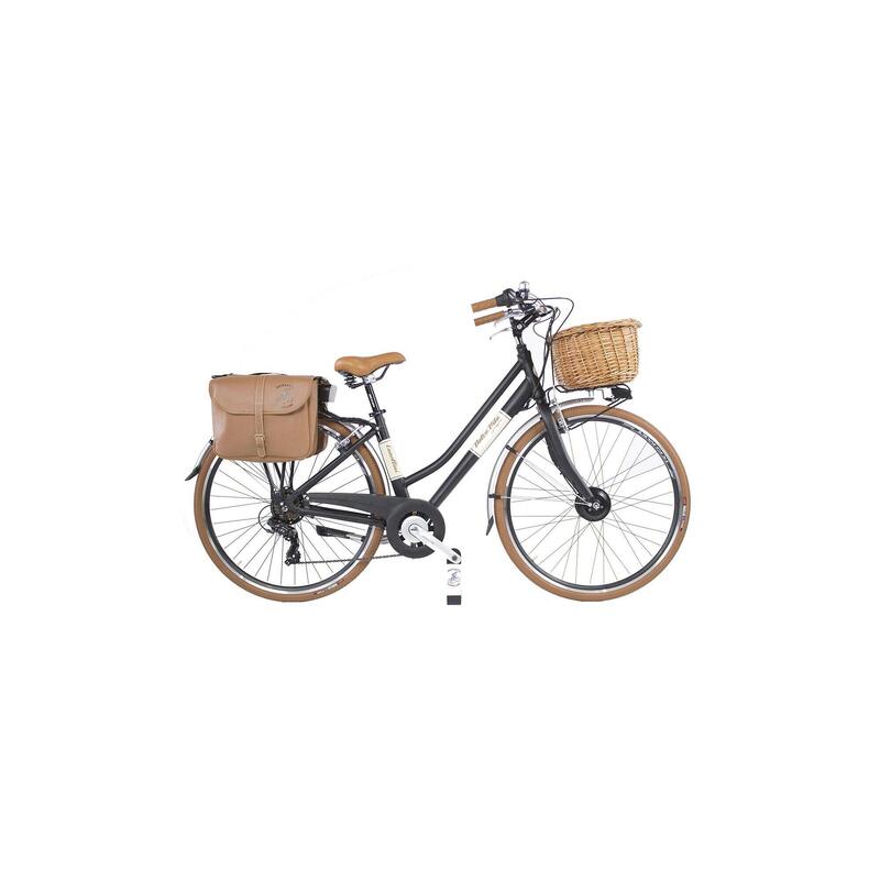 Vélo électrique de ville Dolce Vita Femme avec sacoches et panier - Noir