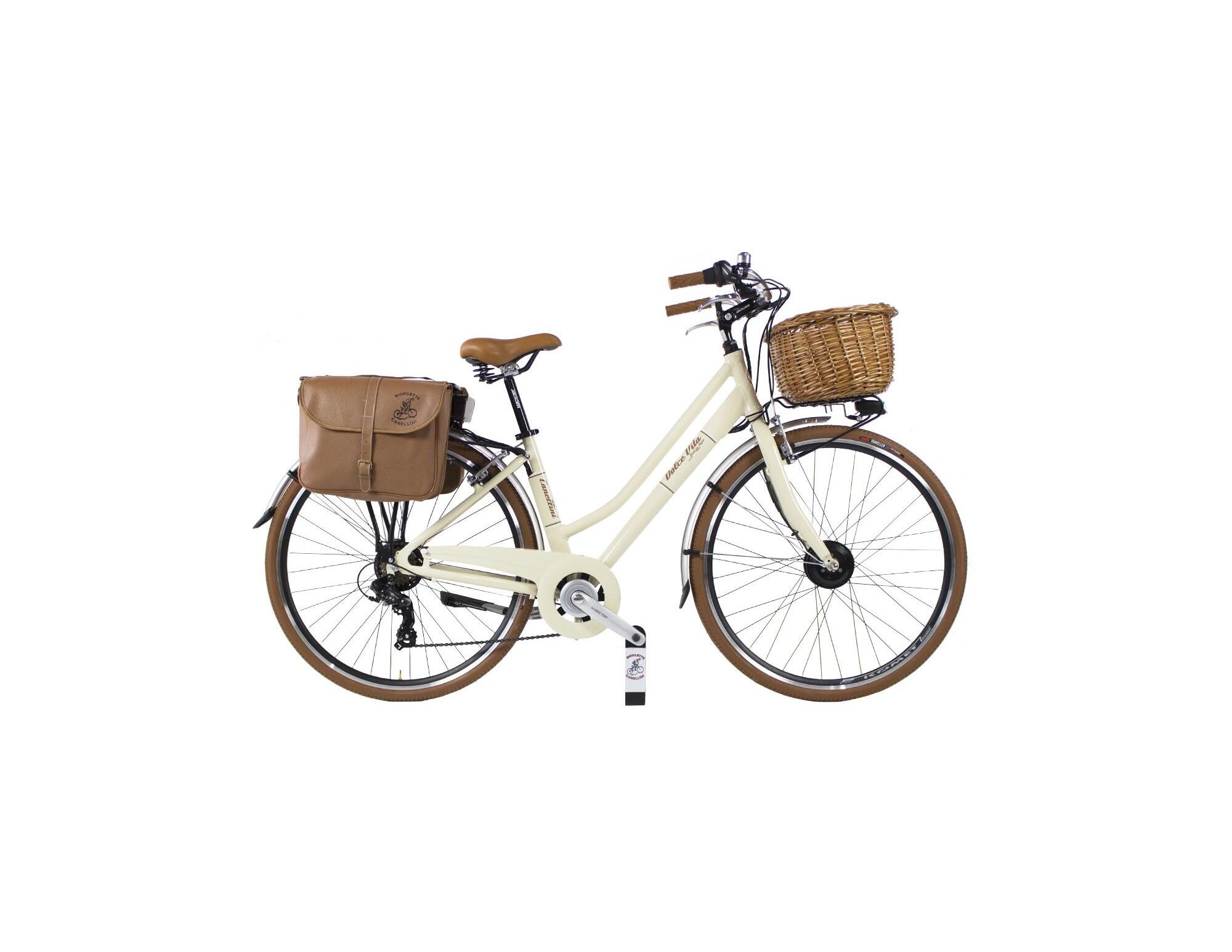 CANELLINI Elektro-Stadtfahrrad Dolce Vita Frau mit Korb und Taschen - Creme