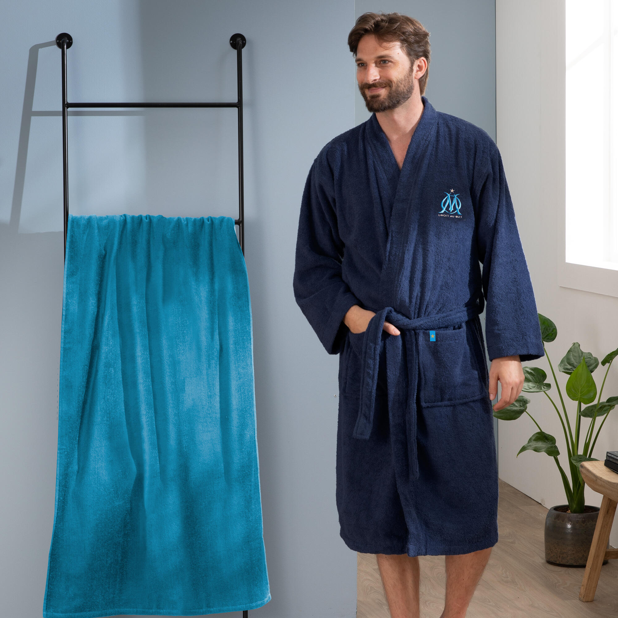 Peignoir de bain adulte 100% coton football Marseille - Ruban 3/7