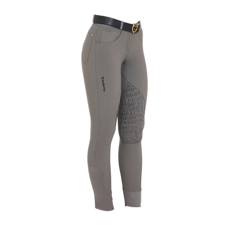 Pantaloni equitazione donna tessuto tecnico con grip sul ginocchio