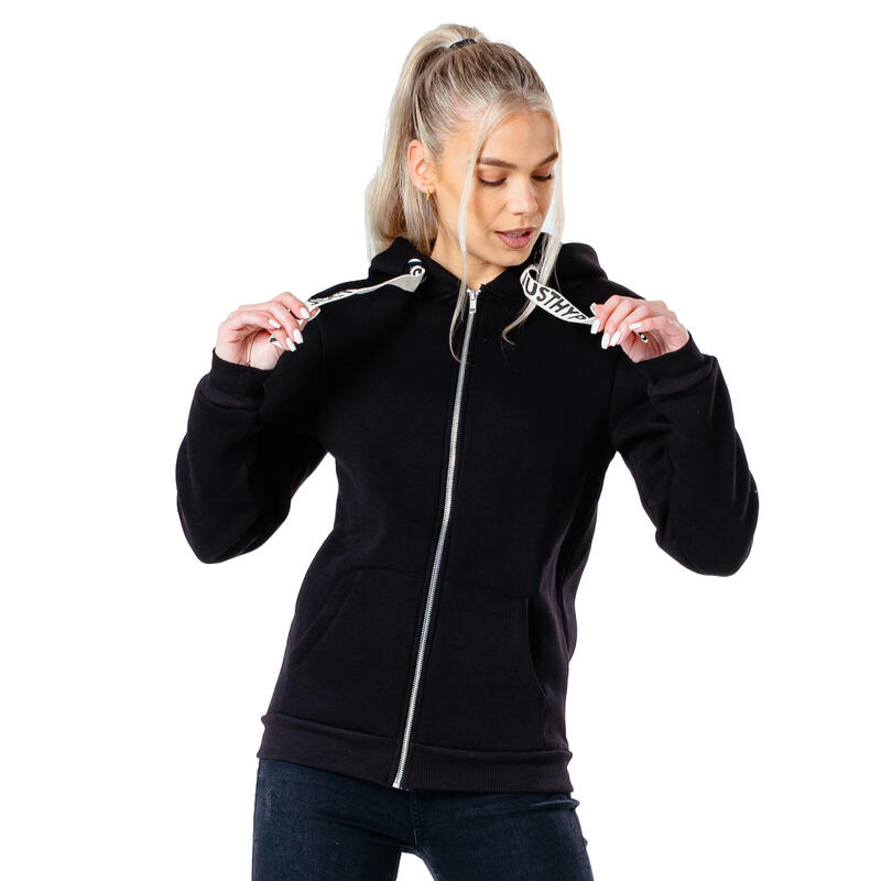 Női kapucnis pulóver, Justhype Drawstring Zip Hoodie, fekete