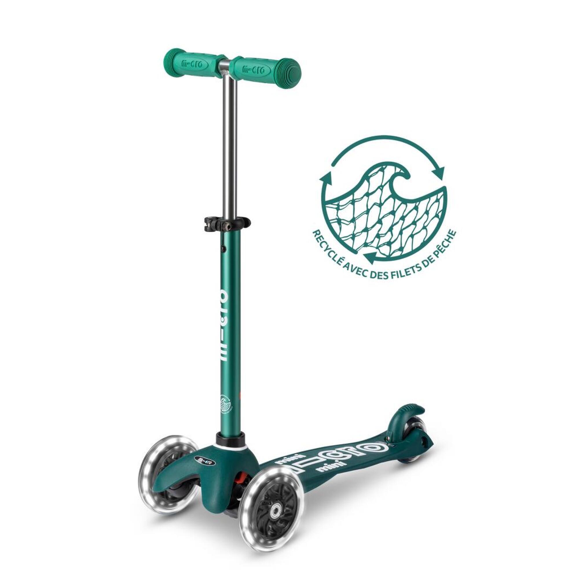 TROTINETE PARA CRIANÇAS MICRO MINI DELUXE ECO LED VERDE 3 RODAS SCOOTER AMOVÍVEL