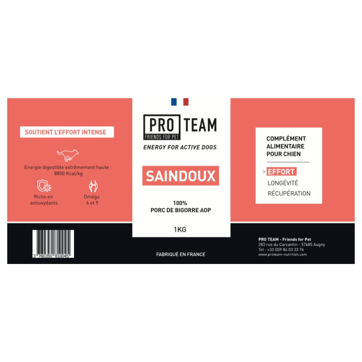 Complément pour chien pour un apport énergétique - Pro Team Saindoux - 1Kg 2/3