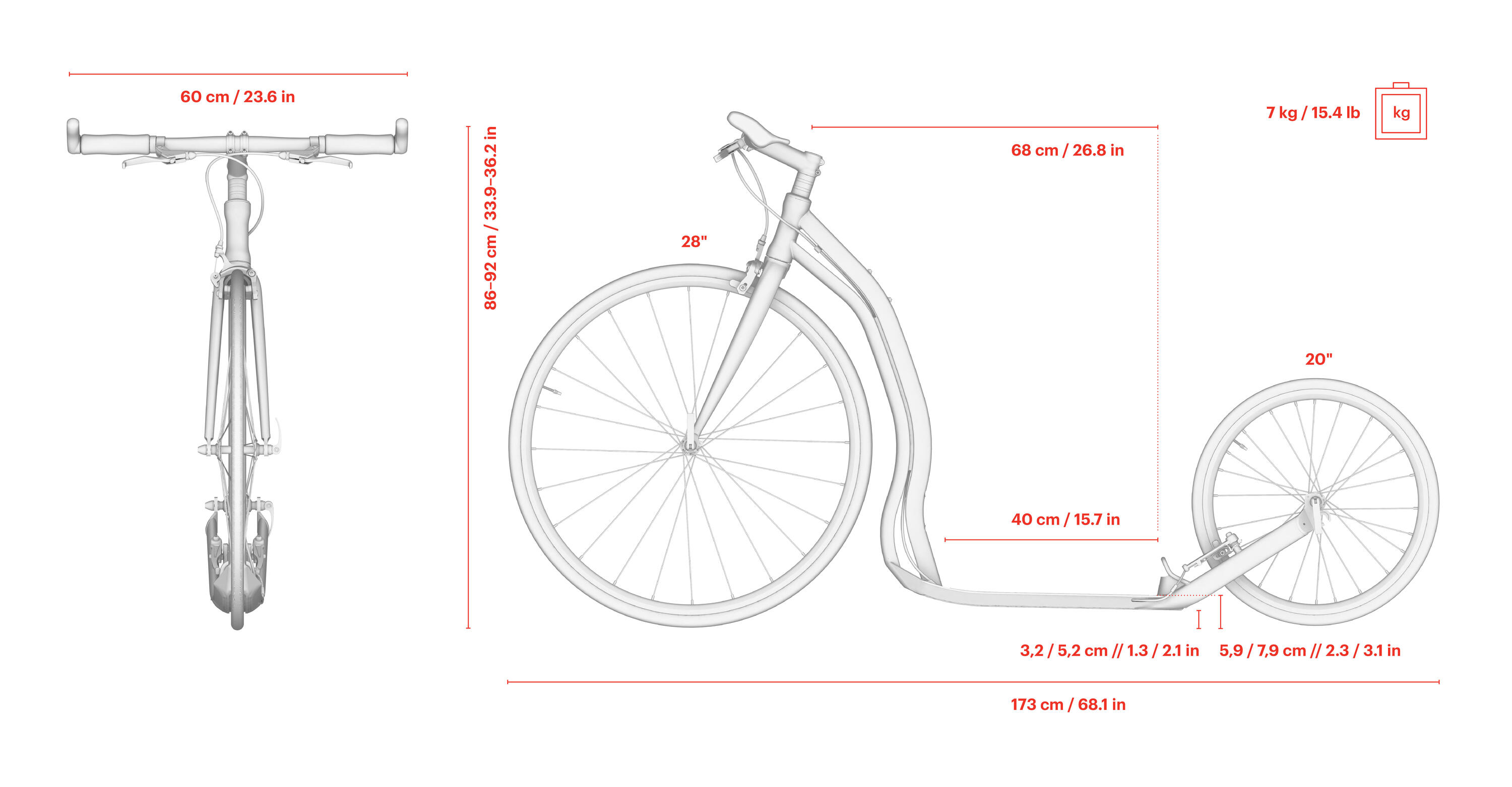 Monopattino Yedoo Wolfer con ruote pneumatiche da 28“/20” 2/7