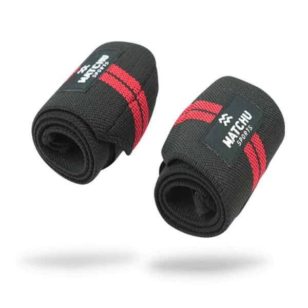 Wrist wraps - 2 stuks - elastisch - 40cm x 8cm - zwart/rood