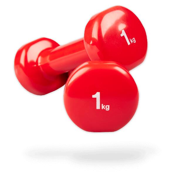 Hantle winylowe zestaw na 2 sztuki - 0,5 / 1 / 2 / 3 / 4 / 5 kg - czerwone