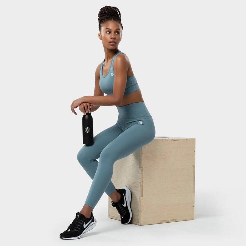 Damen Fitness Trainingsleggings mit mittelhohem Bund Finish SIROKO Ozeanblau