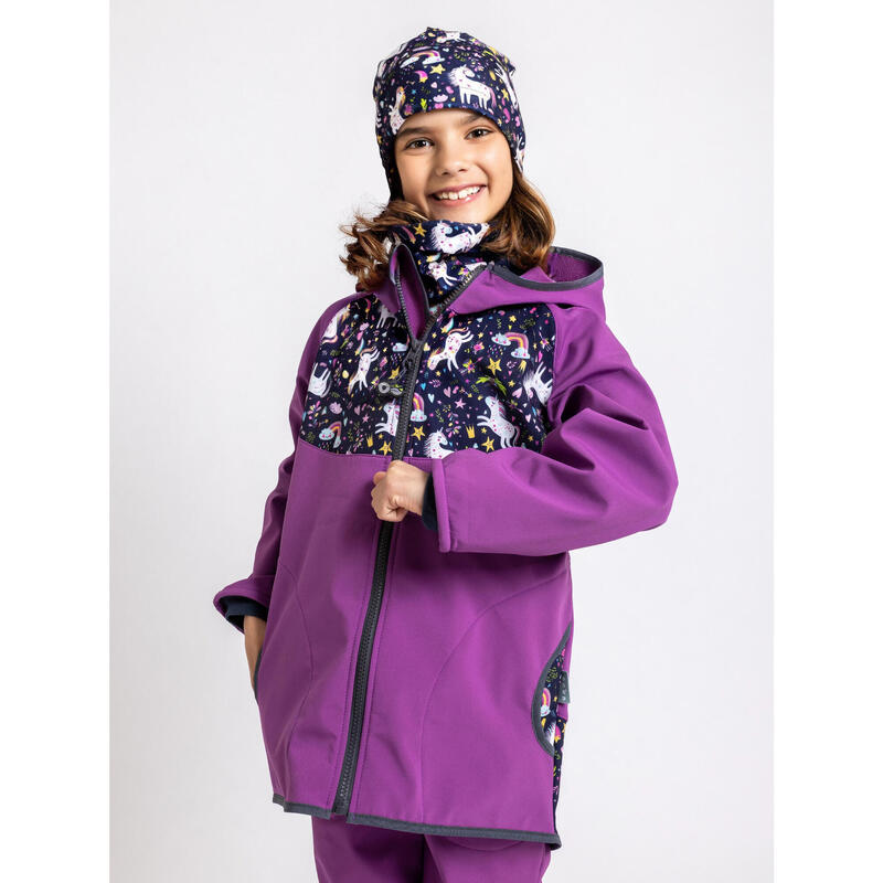 Dětská softshellová bunda s fleecem Basic, Ostružinová, Jednorožci