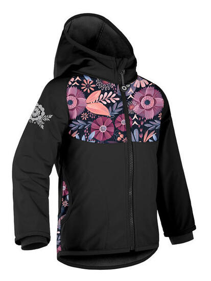 Softshell-Jacke mit Fleece für Kinder Basic, Schwarz, Magische Blumen