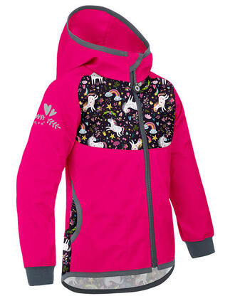Ungefütterte Softshell-Jacke für Kinder Basic, Fuchsia, Einhörner