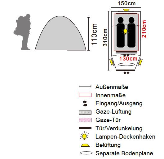 Tenda a tunnel per 2 persone, rivestimento scuro Black Sky campeggio Kalo 6/7