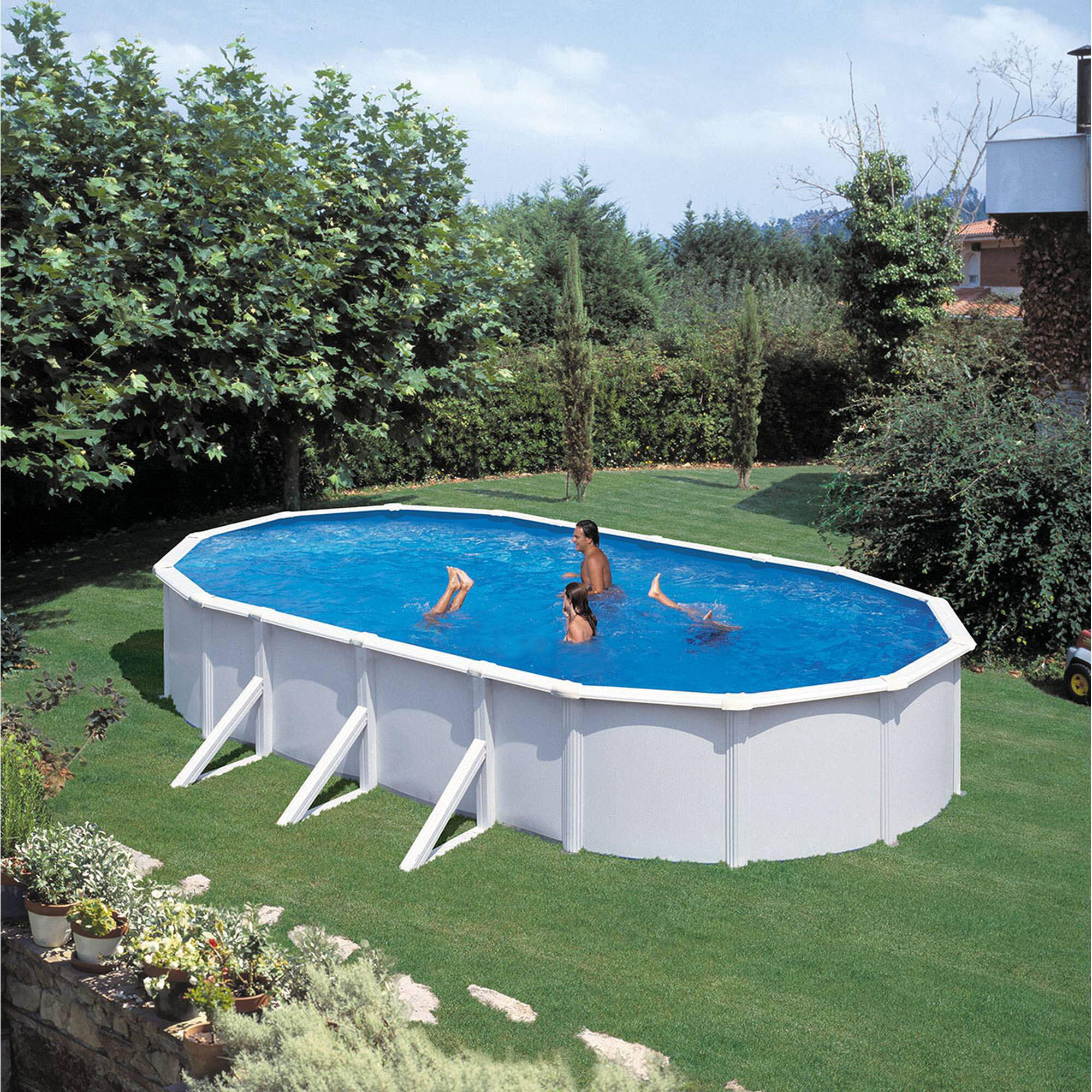 Stahlwandpool Set oval 730x360x120cm, Stahl 0,45mm weiß, Folie 0,3mm
blau 2/6