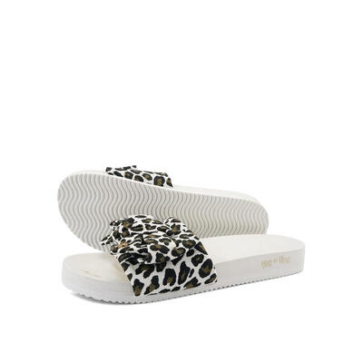 Dames pool*bow leo slides wit / bruin