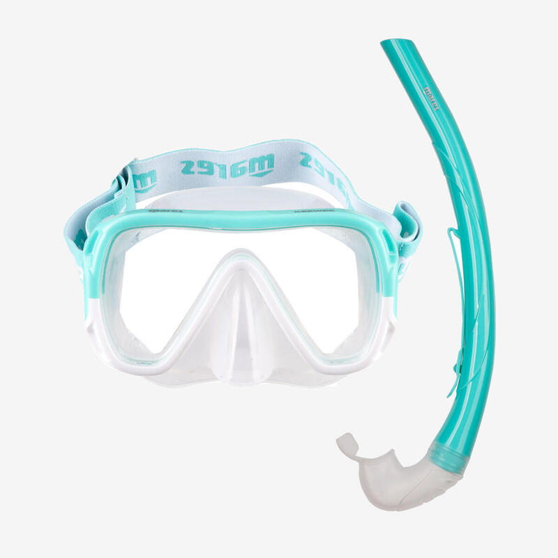 Kit Buceo Máscara Tubo Snorkel Mares Combo Keewee Adulto Menta