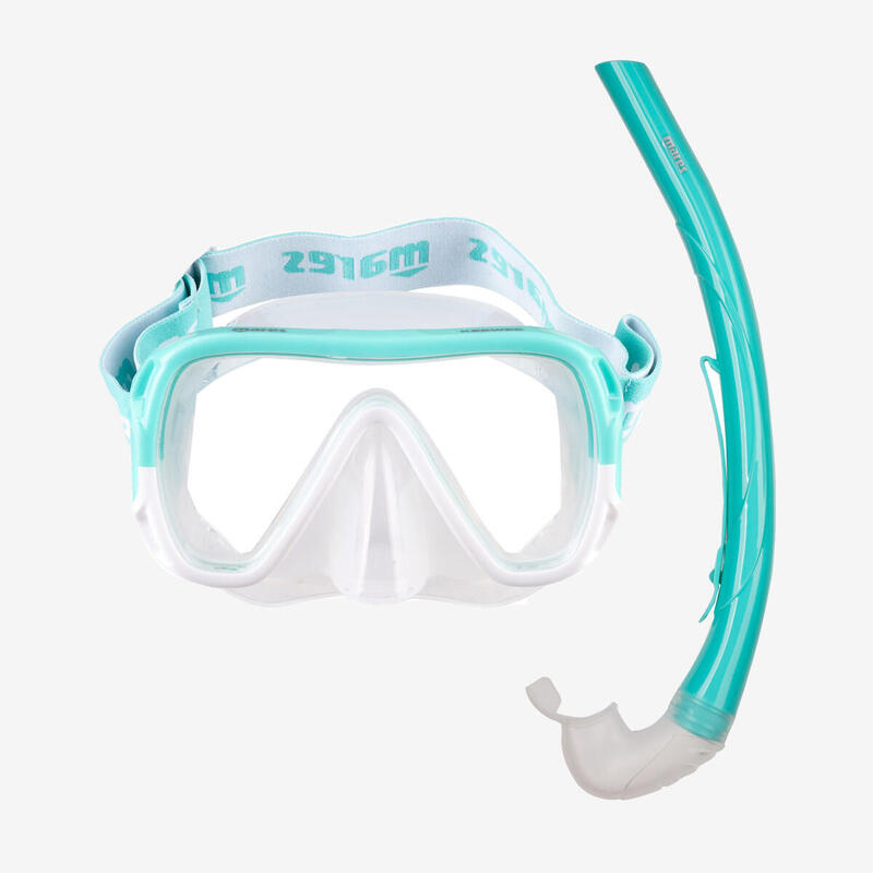 Máscara e Tubo de Snorkeling Adulto Combo Keewee  Menta Pastel
