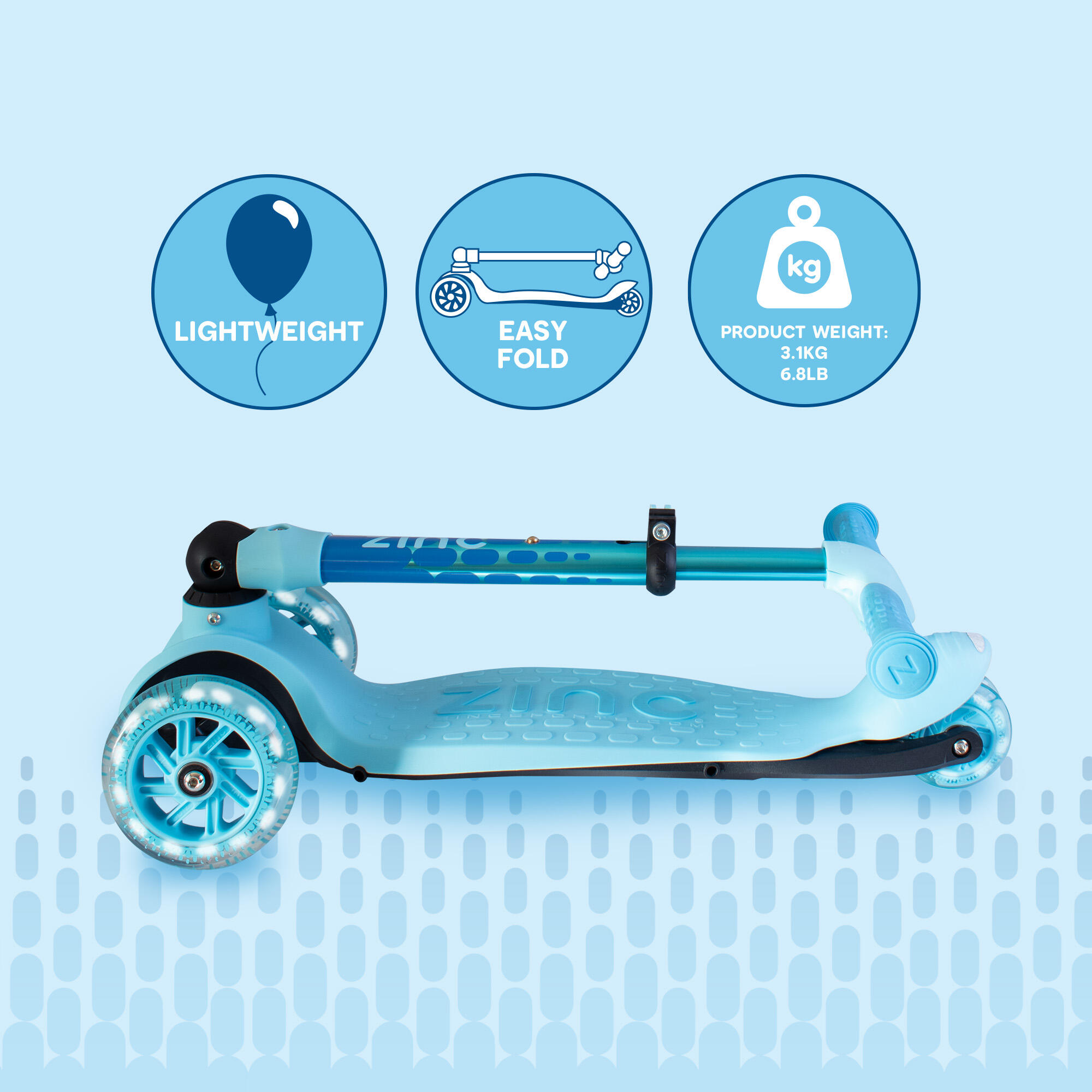 Zinc Flyte 3 Wheeled Folding Scooter Ocean Blue 4/8