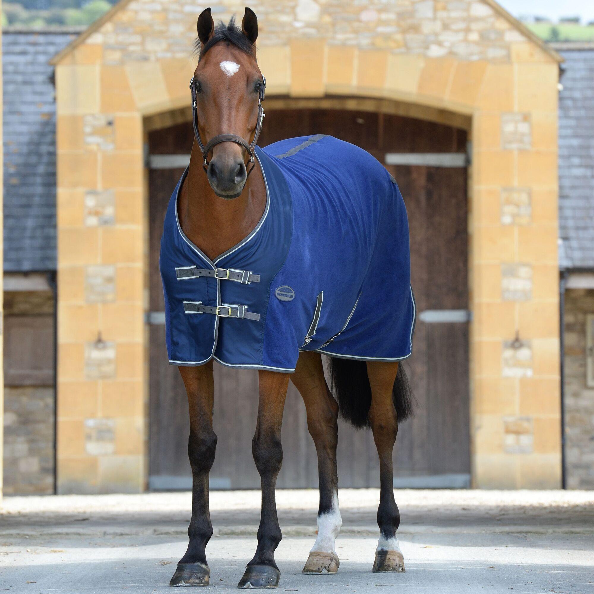 StandardNeck Fleece Horse Cooler Rug (Dark Blue/Grey/White) 3/4