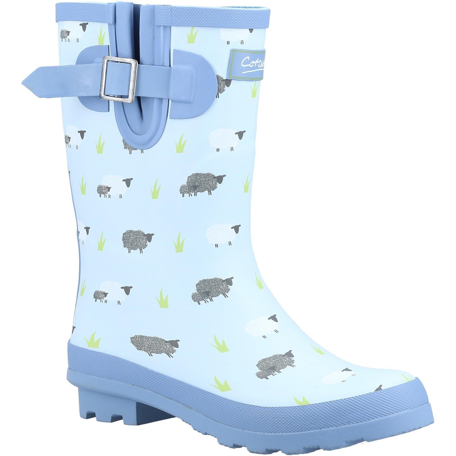 Womens/Ladies Farmyard Sheep Mid Calf Wellington Boots (Blue) 1/5