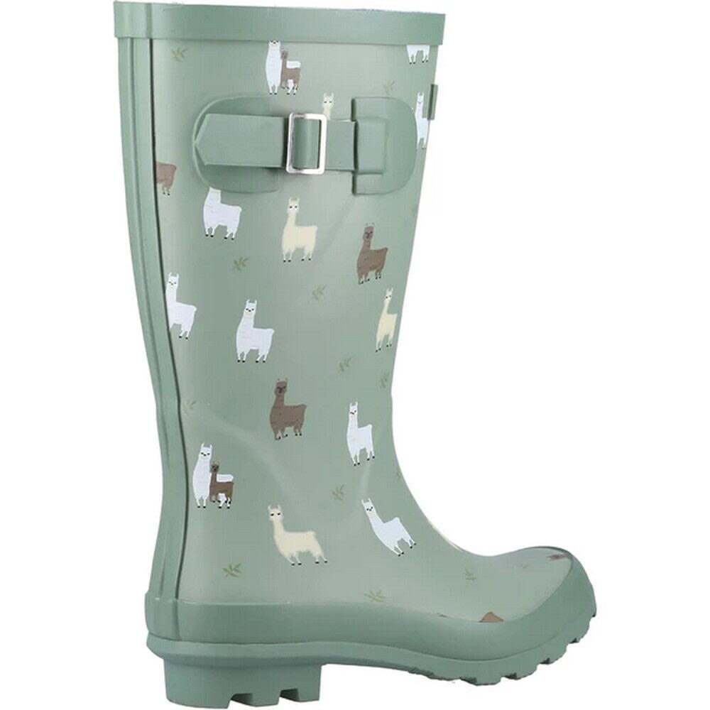 Childrens/Kids Farmyard Alpaca Wellington Boots (Green) 2/5