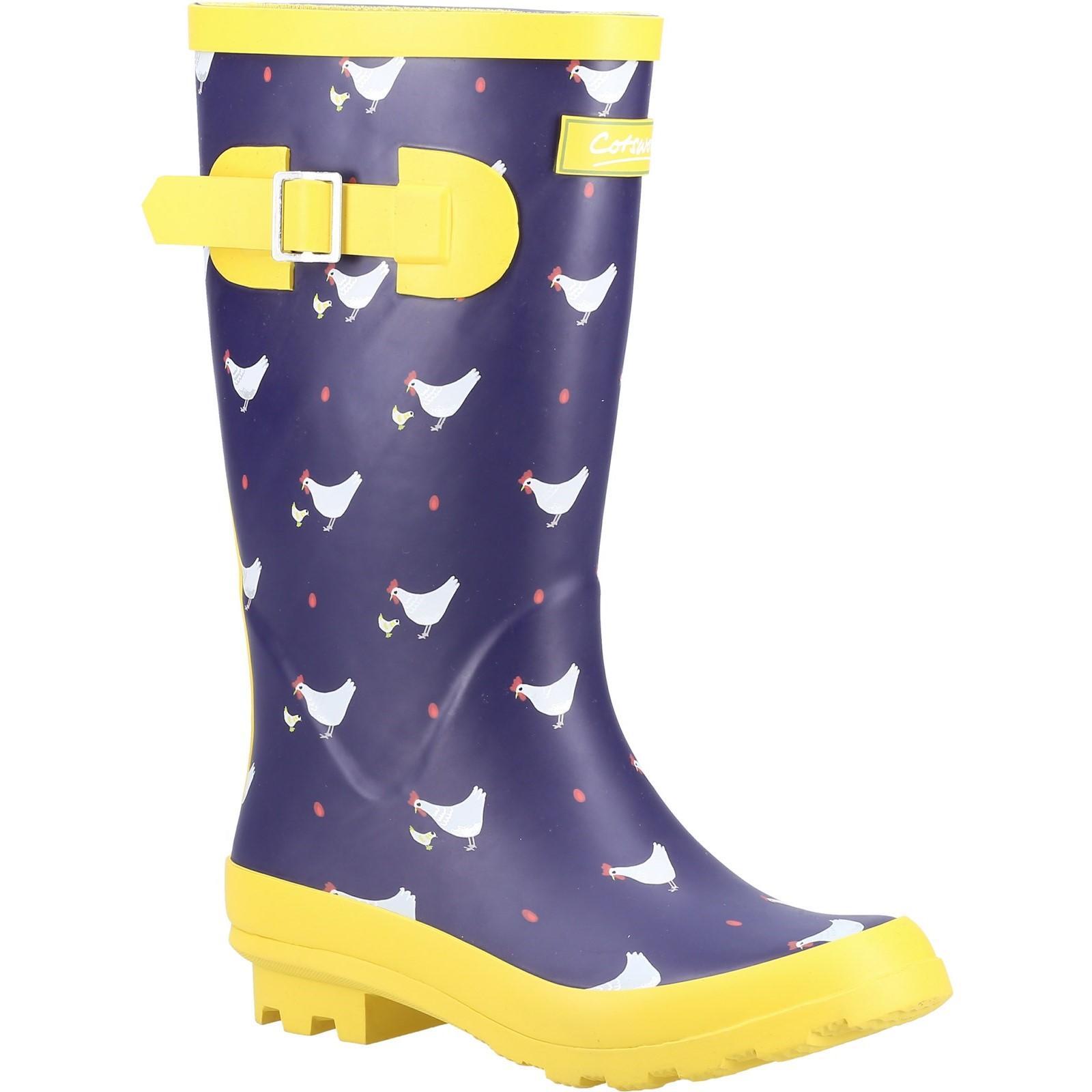 Childrens/Kids Farmyard Chicken Wellington Boots (Navy/Yellow) 1/4