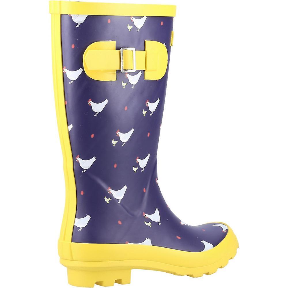 Childrens/Kids Farmyard Chicken Wellington Boots (Navy/Yellow) 2/4