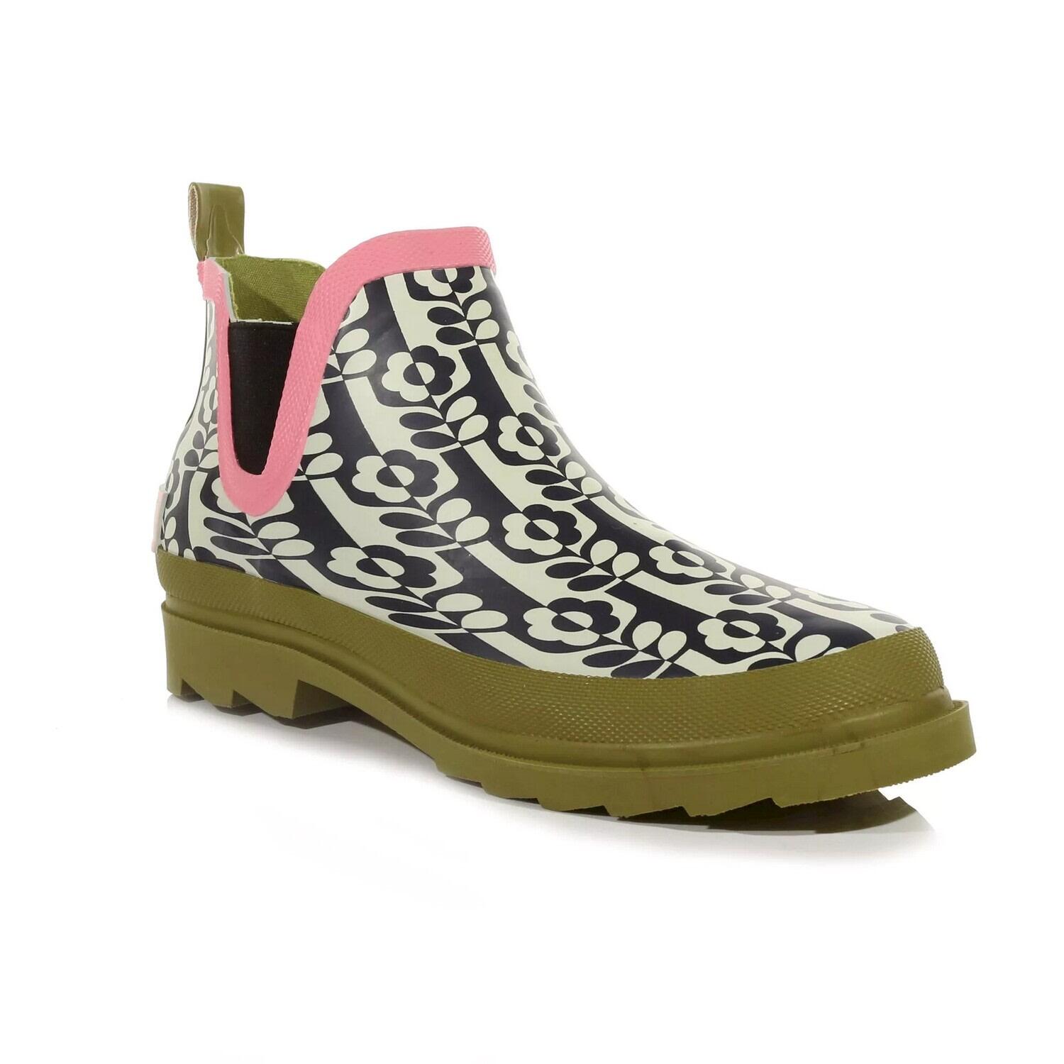 Womens Ladies Orla Kiely Stem Print Wellington Boots White Black Green
